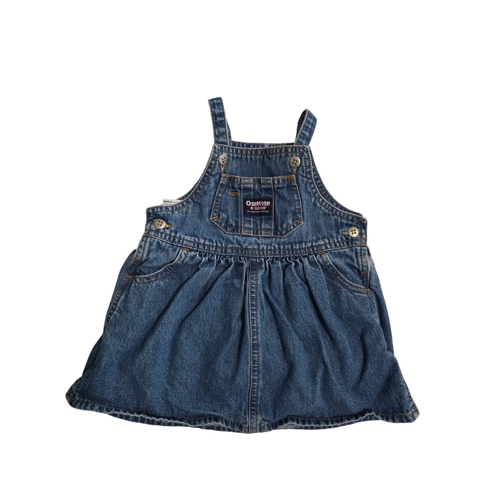 OshKosh Bgosh Baby Girl Blue Denim Overall Jumper Dress 12M Medium Wash 922-0005
